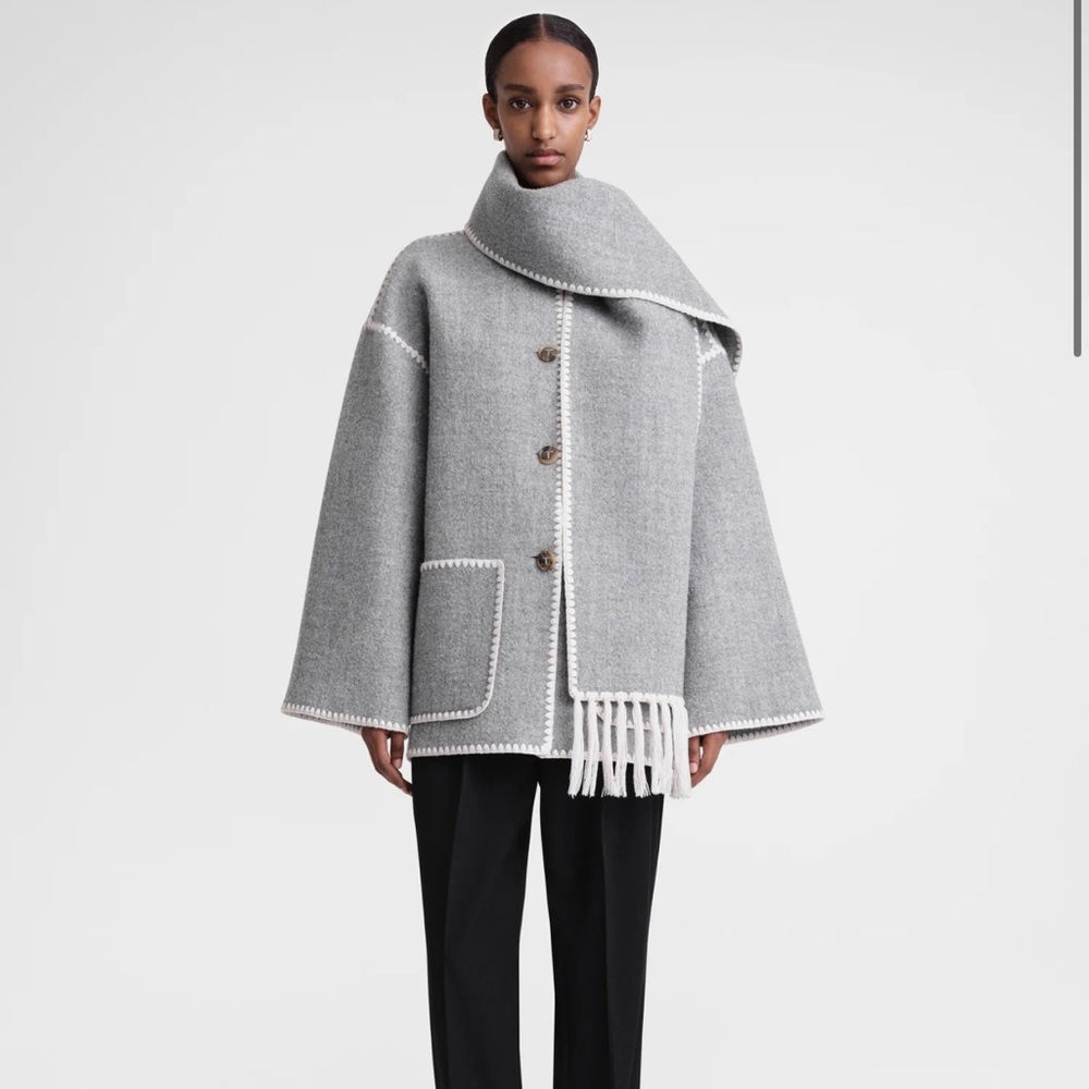 Toteme Gray Wool Jacket with Scarf Detail